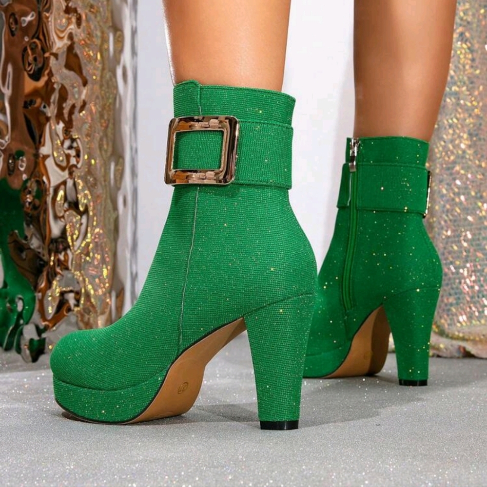 Plus Size Women Ankle Boots With Waterproof Platform, Round Toe Mid-Calf Boot - Picture 1 of 5
